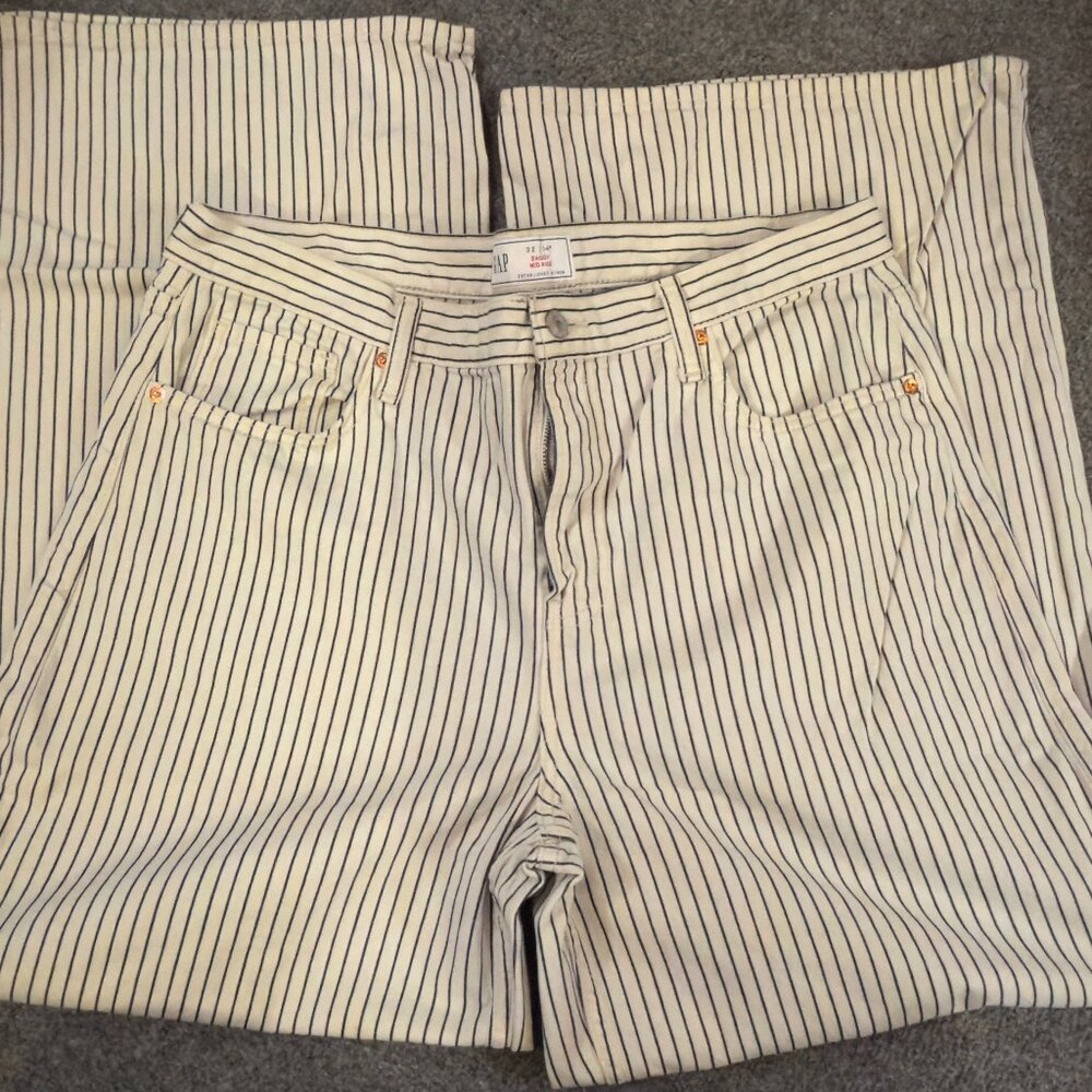 GAP Off-white Jean Navy Stripe Wide Leg High Rise Size 14
